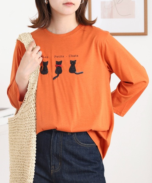 BRODIAEA(ブローディア)の「BRODIAEA スパンコール ネコデザインカットソー(Tシャツ/カットソー・レディース・ブルーグリーン/グレイッシュベージュ/ブラック/オレンジ・40)」の18枚目の写真