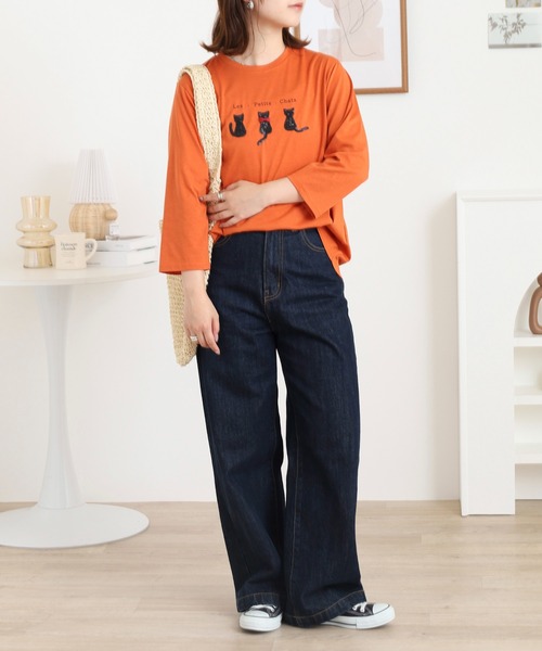 BRODIAEA(ブローディア)の「BRODIAEA スパンコール ネコデザインカットソー(Tシャツ/カットソー・レディース・ブルーグリーン/グレイッシュベージュ/ブラック/オレンジ・40)」の19枚目の写真