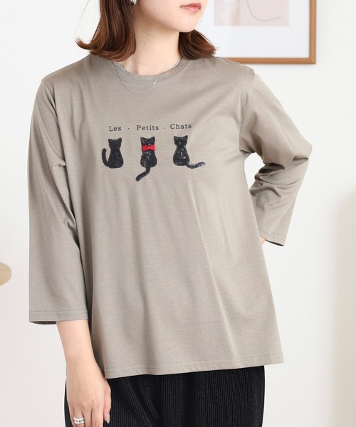 BRODIAEA(ブローディア)の「BRODIAEA スパンコール ネコデザインカットソー(Tシャツ/カットソー・レディース・ブルーグリーン/グレイッシュベージュ/ブラック/オレンジ・40)」の10枚目の写真