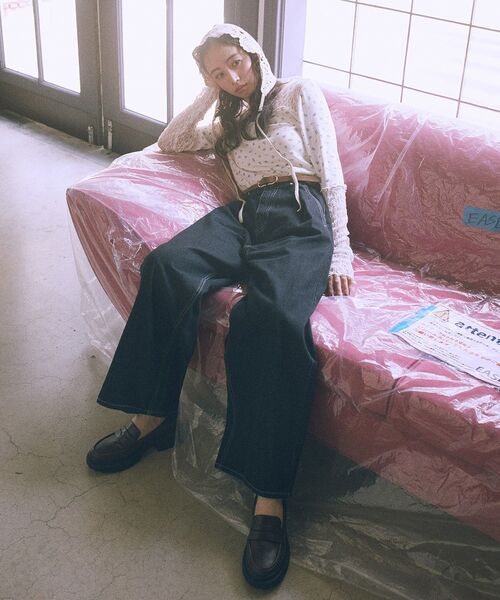 earth music&ecology（アースミュージックアンドエコロジー）の「レース×アイレットプルオ－バー（Tシャツ/カットソー・レディース・その他14/ブラック/オフホワイト・FREE）」の7枚目の写真