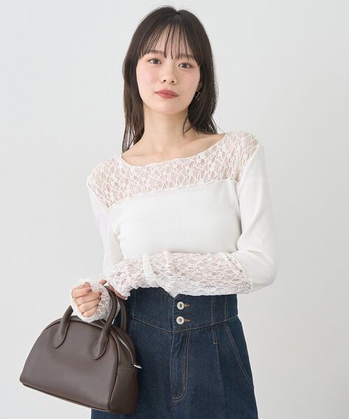 earth music&ecology（アースミュージックアンドエコロジー）の「レース×アイレットプルオ－バー（Tシャツ/カットソー・レディース・その他14/ブラック/オフホワイト・FREE）」の8枚目の写真