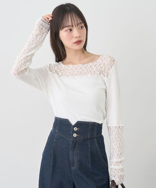 earth music&ecology（アースミュージックアンドエコロジー）の「レース×アイレットプルオ－バー（Tシャツ/カットソー・レディース・その他14/ブラック/オフホワイト・FREE）」の9枚目の写真
