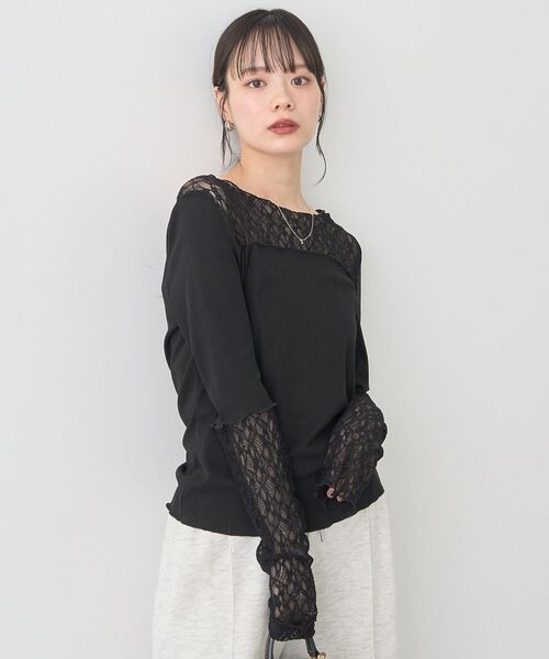 earth music&ecology（アースミュージックアンドエコロジー）の「レース×アイレットプルオ－バー（Tシャツ/カットソー・レディース・その他14/ブラック/オフホワイト・FREE）」の16枚目の写真