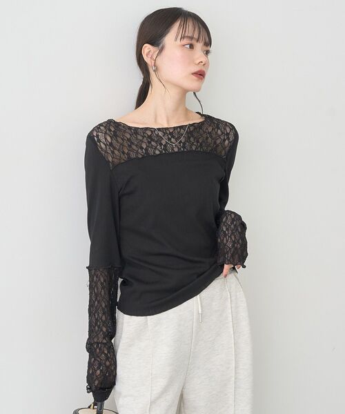 earth music&ecology（アースミュージックアンドエコロジー）の「レース×アイレットプルオ－バー（Tシャツ/カットソー・レディース・その他14/ブラック/オフホワイト・FREE）」の17枚目の写真