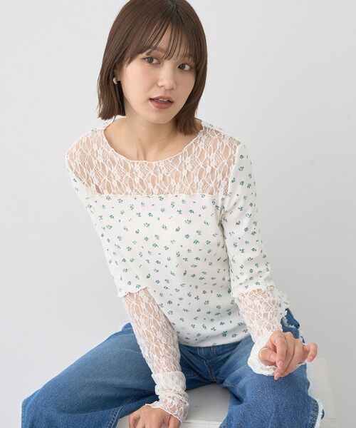 earth music&ecology（アースミュージックアンドエコロジー）の「レース×アイレットプルオ－バー（Tシャツ/カットソー・レディース・その他14/ブラック/オフホワイト・FREE）」の4枚目の写真