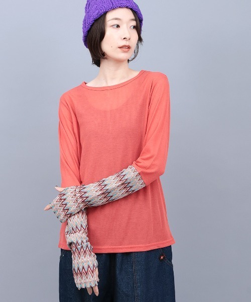 チチカカ(チチカカ)の「クシュクシュスリーブシアーTシャツ(Tシャツ/カットソー・レディース・オレンジ/ブラック/ライトベージュ・FREE)」の3枚目の写真