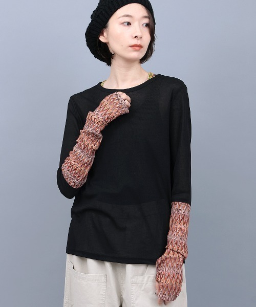 チチカカ(チチカカ)の「クシュクシュスリーブシアーTシャツ(Tシャツ/カットソー・レディース・オレンジ/ブラック/ライトベージュ・FREE)」の2枚目の写真