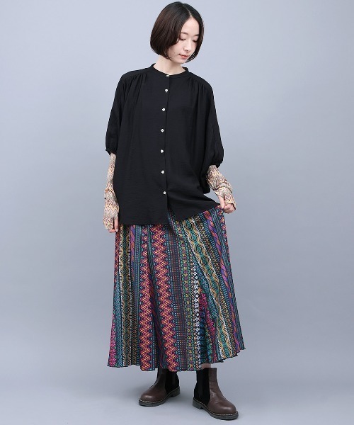 チチカカ(チチカカ)の「クシュクシュスリーブシアーTシャツ(Tシャツ/カットソー・レディース・オレンジ/ブラック/ライトベージュ・FREE)」の4枚目の写真