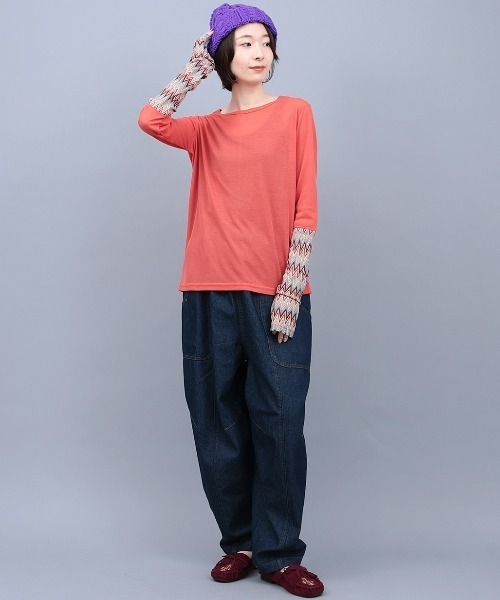 チチカカ(チチカカ)の「クシュクシュスリーブシアーTシャツ(Tシャツ/カットソー・レディース・オレンジ/ブラック/ライトベージュ・FREE)」の5枚目の写真