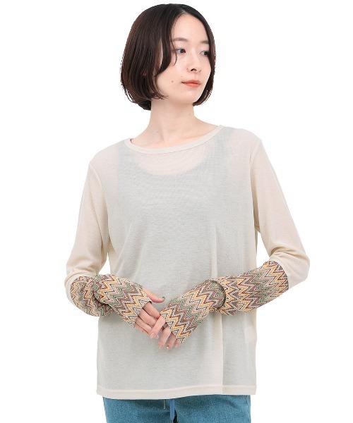 チチカカ(チチカカ)の「クシュクシュスリーブシアーTシャツ(Tシャツ/カットソー・レディース・オレンジ/ブラック/ライトベージュ・FREE)」の7枚目の写真