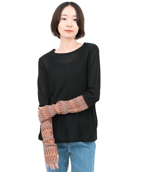 チチカカ(チチカカ)の「クシュクシュスリーブシアーTシャツ(Tシャツ/カットソー・レディース・オレンジ/ブラック/ライトベージュ・FREE)」の9枚目の写真