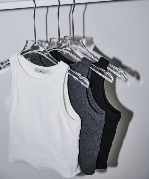 AIC.（エーアイシー）の「【再入荷】パッド付きカットリブショートアメスリタンクトップ（タンクトップ・レディース・オフホワイト/チャコールグレー/ブラック・FREE）」の4枚目の写真