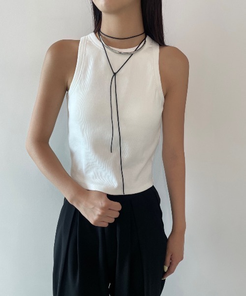 AIC.（エーアイシー）の「【再入荷】パッド付きカットリブショートアメスリタンクトップ（タンクトップ・レディース・オフホワイト/チャコールグレー/ブラック・FREE）」の7枚目の写真