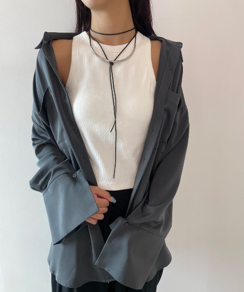 AIC.（エーアイシー）の「【再入荷】パッド付きカットリブショートアメスリタンクトップ（タンクトップ・レディース・オフホワイト/チャコールグレー/ブラック・FREE）」の15枚目の写真