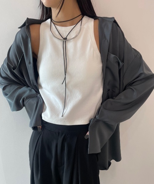 AIC.（エーアイシー）の「【再入荷】パッド付きカットリブショートアメスリタンクトップ（タンクトップ・レディース・オフホワイト/チャコールグレー/ブラック・FREE）」の14枚目の写真