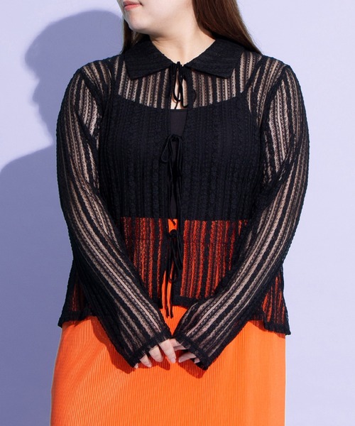 PUNYUS（プニュズ）の「フロントリボンレースシャツ（シャツ/ブラウス・レディース・ブラック/ホワイト・1/2/3/4）」の8枚目の写真