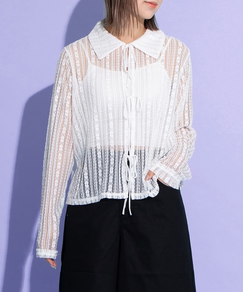 PUNYUS（プニュズ）の「フロントリボンレースシャツ（シャツ/ブラウス・レディース・ブラック/ホワイト・1/2/3/4）」の19枚目の写真