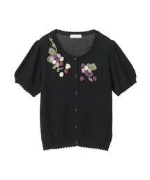 【試着のみ】ピンクハウス 黒 チュールレース使い マント風ニットカーディガン ローズレース襟使いニットカーディガン｜ピンクハウス