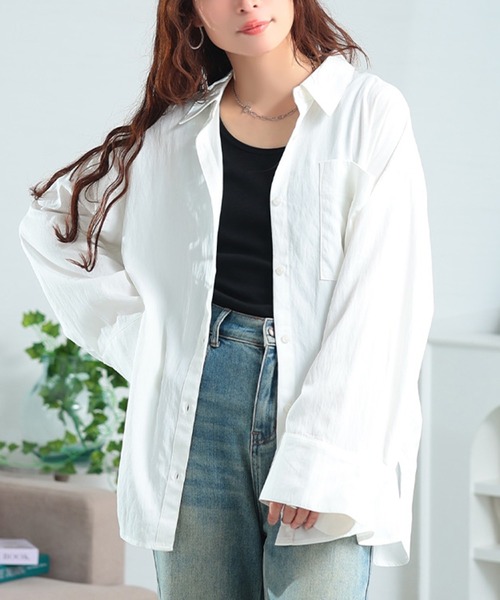 GOLDJAPAN(ゴールドジャパン)の「ビッグカフスワイドスリーブシャツ【大きいサイズ対応】(シャツ/ブラウス・レディース・オフホワイト/ネイビー・LL~3L/4L~5L)」の1枚目の写真