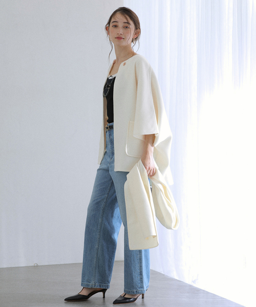 La TOTALITE（ラトータリテ）の「ストールSETポンチョリバーコート（その他アウター・レディース・ホワイト/ブラウン/キャメル・FREE）」の5枚目の写真