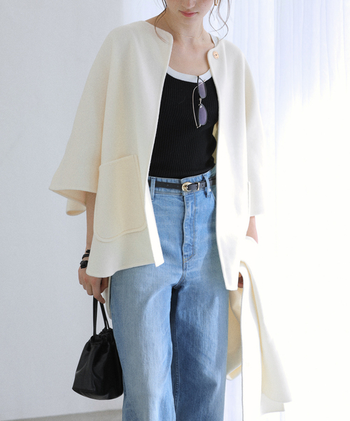 La TOTALITE（ラトータリテ）の「ストールSETポンチョリバーコート（その他アウター・レディース・ホワイト/ブラウン/キャメル・FREE）」の8枚目の写真