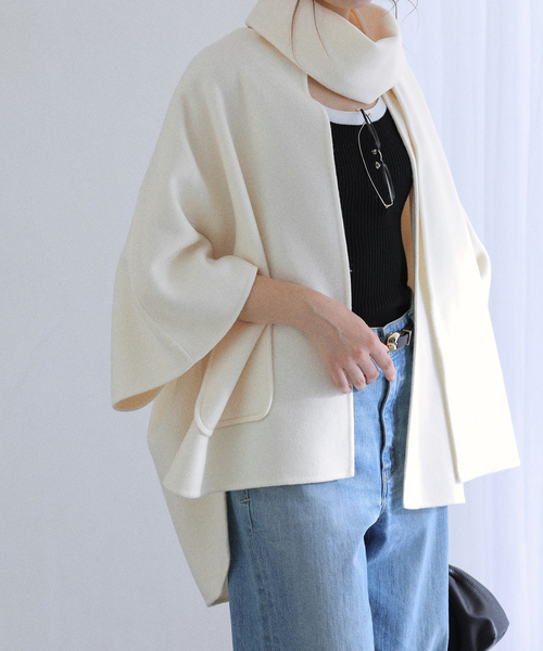 La TOTALITE（ラトータリテ）の「ストールSETポンチョリバーコート（その他アウター・レディース・ホワイト/ブラウン/キャメル・FREE）」の10枚目の写真