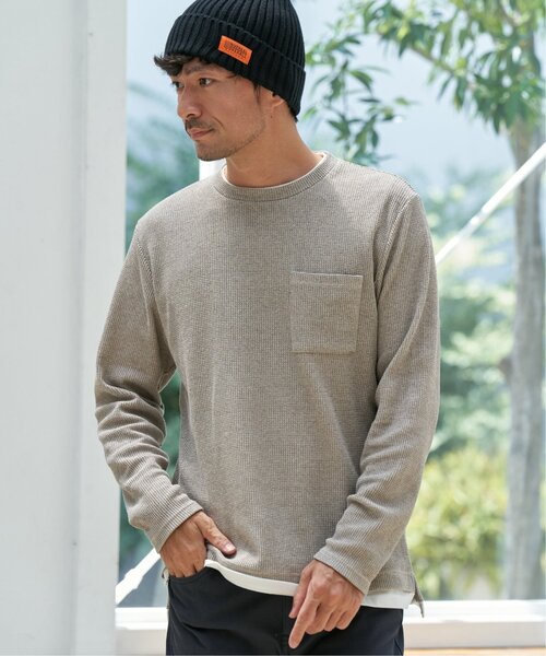 ikka(イッカ)の「メランジワッフルポケフェイクロンT(Tシャツ/カットソー・メンズ・ブラック/ベージュ/ワイン/ライム/ネイビー・S/M/L/XL)」の6枚目の写真