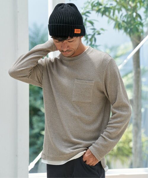 ikka(イッカ)の「メランジワッフルポケフェイクロンT(Tシャツ/カットソー・メンズ・ブラック/ベージュ/ワイン/ライム/ネイビー・S/M/L/XL)」の8枚目の写真