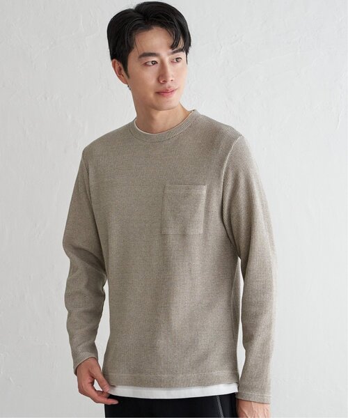 ikka(イッカ)の「メランジワッフルポケフェイクロンT(Tシャツ/カットソー・メンズ・ブラック/ベージュ/ワイン/ライム/ネイビー・S/M/L/XL)」の12枚目の写真