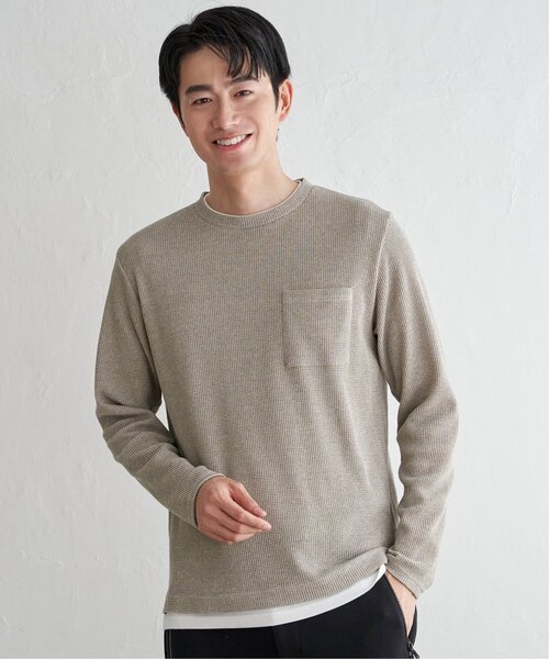 ikka(イッカ)の「メランジワッフルポケフェイクロンT(Tシャツ/カットソー・メンズ・ブラック/ベージュ/ワイン/ライム/ネイビー・S/M/L/XL)」の13枚目の写真