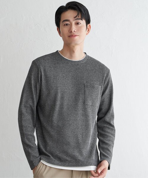 ikka(イッカ)の「メランジワッフルポケフェイクロンT(Tシャツ/カットソー・メンズ・ブラック/ベージュ/ワイン/ライム/ネイビー・S/M/L/XL)」の16枚目の写真