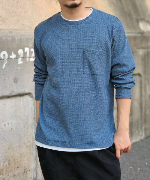 ikka(イッカ)の「メランジワッフルポケフェイクロンT(Tシャツ/カットソー・メンズ・ブラック/ベージュ/ワイン/ライム/ネイビー・S/M/L/XL)」の4枚目の写真