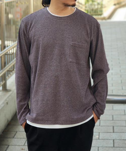 ikka(イッカ)の「メランジワッフルポケフェイクロンT(Tシャツ/カットソー・メンズ・ブラック/ベージュ/ワイン/ライム/ネイビー・S/M/L/XL)」の5枚目の写真