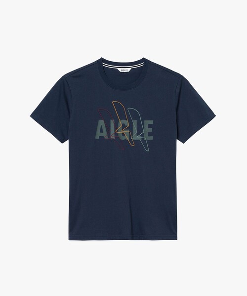 AIGLE(エーグル)の「吸水速乾 抗菌防臭 ロゴプリントTシャツ(Tシャツ/カットソー・メンズ・ダークネイビー/ベージュ・S/XL/L/M)」の5枚目の写真
