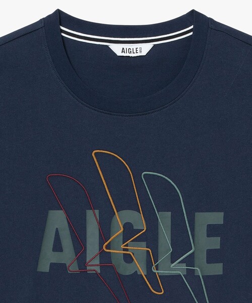 AIGLE(エーグル)の「吸水速乾 抗菌防臭 ロゴプリントTシャツ(Tシャツ/カットソー・メンズ・ダークネイビー/ベージュ・S/XL/L/M)」の7枚目の写真