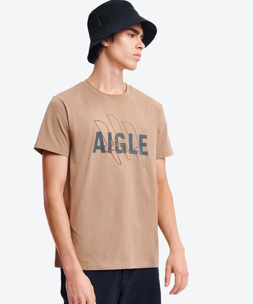 AIGLE(エーグル)の「吸水速乾 抗菌防臭 ロゴプリントTシャツ(Tシャツ/カットソー・メンズ・ダークネイビー/ベージュ・S/XL/L/M)」の10枚目の写真