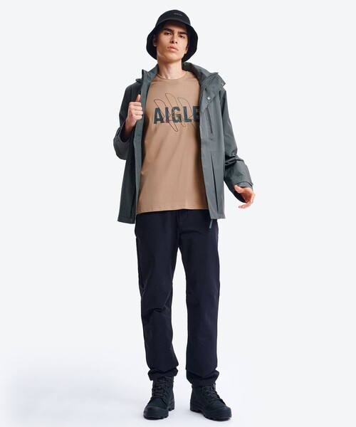 AIGLE(エーグル)の「吸水速乾 抗菌防臭 ロゴプリントTシャツ(Tシャツ/カットソー・メンズ・ダークネイビー/ベージュ・S/XL/L/M)」の11枚目の写真