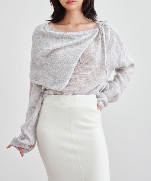 Lace Ladies(レースレディース)の「ボレロ風 フェイクレイヤード デザイン ニット プルオーバー(ニット/セーター・レディース・ブラウン/ホワイト/グレー・FREE)」の5枚目の写真