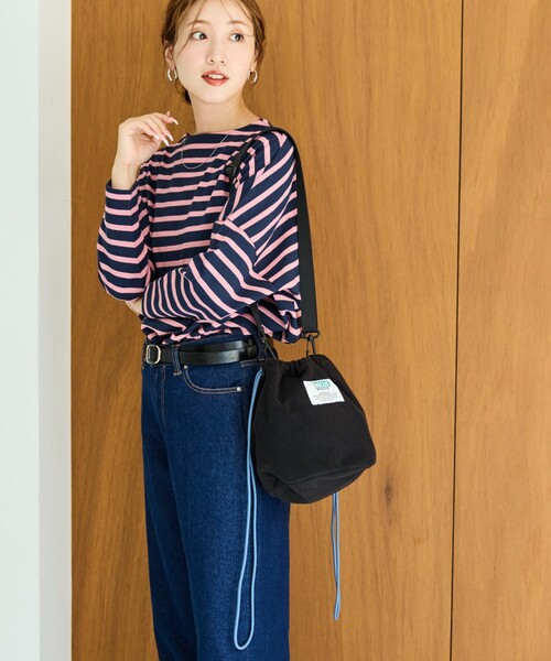 FREAK'S STORE（フリークスストア）の「限定展開 DISCUS ATHLETIC × FREAK'S STORE/ディスカス アスレチック 別注 フリース 配色 巾着 バッグ（ショルダーバッグ・レディース・ブラック/グレー/ネイビー・ONE SIZE）」の5枚目の写真