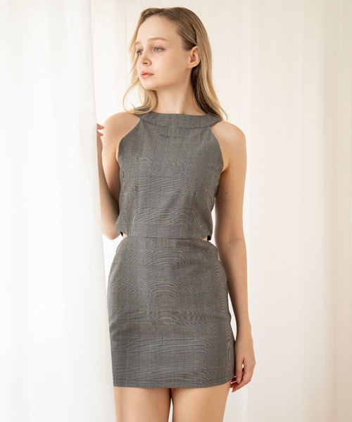 サイドカットチェックミニワンピース