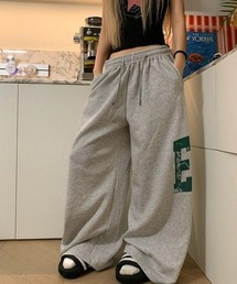 ドローコード ワイドレッグ アルファベットプリント ジャージパンツ