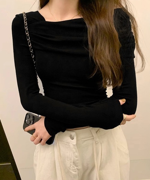Miniministore（ミニミニストア）の「ワンオフショルダーTシャツ肩出しトップス（Tシャツ/カットソー・レディース・ブラック/ブラウン/ホワイト・FREE）」の9枚目の写真
