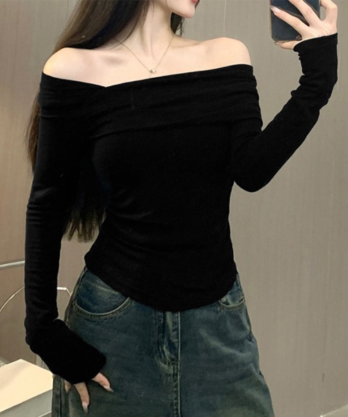 Miniministore（ミニミニストア）の「ワンオフショルダーTシャツ肩出しトップス（Tシャツ/カットソー・レディース・ブラック/ブラウン/ホワイト・FREE）」の13枚目の写真