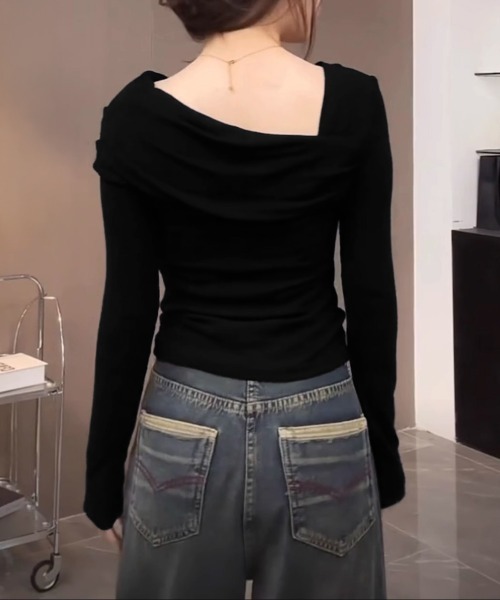 Miniministore（ミニミニストア）の「ワンオフショルダーTシャツ肩出しトップス（Tシャツ/カットソー・レディース・ブラック/ブラウン/ホワイト・FREE）」の14枚目の写真