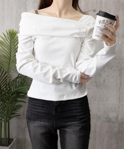 Miniministore（ミニミニストア）の「ワンオフショルダーTシャツ肩出しトップス（Tシャツ/カットソー・レディース・ブラック/ブラウン/ホワイト・FREE）」の21枚目の写真