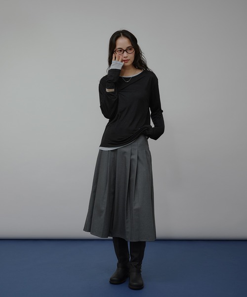 MUHET(ミュエータ)の「sheer layered twist top / シアーレイヤードツイストトップス(Tシャツ/カットソー・レディース・ブラウン/ブラック/チャコールグレー・FREE)」の8枚目の写真