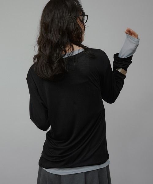 MUHET(ミュエータ)の「sheer layered twist top / シアーレイヤードツイストトップス(Tシャツ/カットソー・レディース・ブラウン/ブラック/チャコールグレー・FREE)」の7枚目の写真