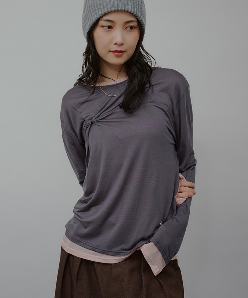 MUHET(ミュエータ)の「sheer layered twist top / シアーレイヤードツイストトップス(Tシャツ/カットソー・レディース・ブラウン/ブラック/チャコールグレー・FREE)」の17枚目の写真
