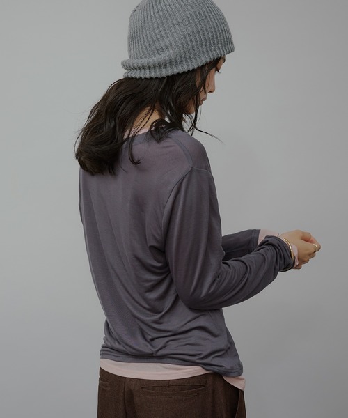 MUHET(ミュエータ)の「sheer layered twist top / シアーレイヤードツイストトップス(Tシャツ/カットソー・レディース・ブラウン/ブラック/チャコールグレー・FREE)」の19枚目の写真