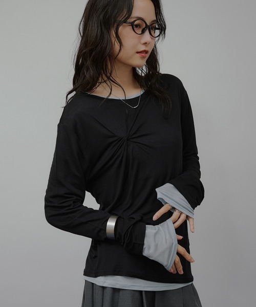 セール】sheer layered twist top / シアーレイヤードツイストトップス